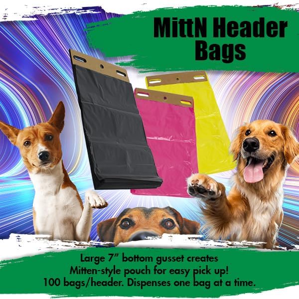 Zero Waste USA - The MITTN Bag® - MittN Dog Waste Header Bags with 7" gusset bottom creates a 'mitt' for easy pick-up - Fits all header dispensers - Yellow 20 headers = 2,000 Bags