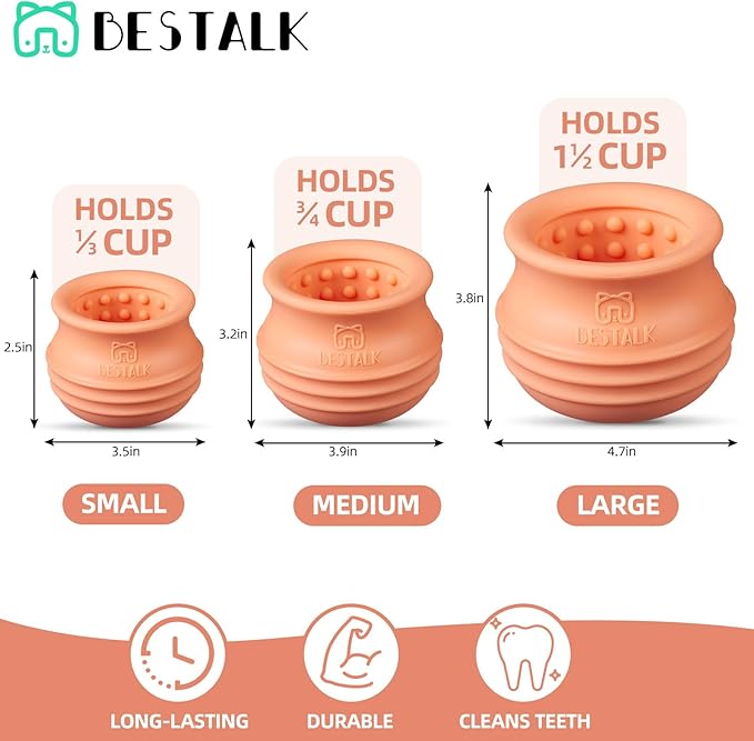 Dog Enrichment Treat Toy, Long-Lasting Wobbly Interactive Freeze Lick Toys for Dogs, Stuffable Puzzle Feeder Toy for Boredom, Silicone Treat Dispensing Chew Toy (Pastel Orange,M)