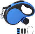 26Ft Retractable Dog Leash with Chew Proof Cable,Heavy Duty Dog Leash with Removable Poop Bags for Medium Large Dogs up to 110lbs,Strong Nylon Tape No Tangle,One-Handed Brake (Blue)