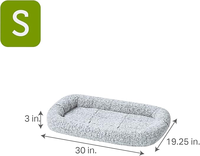 Friends Forever Bolster Dog Crate Mat 30 Inch, Washable Dog Crate Bed, Sherpa Fleece, Nova Grey