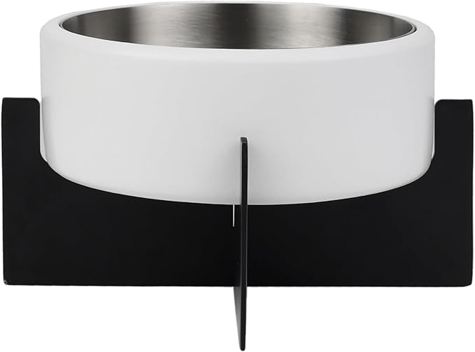DBL3000E Intersecta Small/Medium Concrete and Stainless Steel Bowl 16oz (2 Cups) with Metal Stand Pet Feeder, White/Black