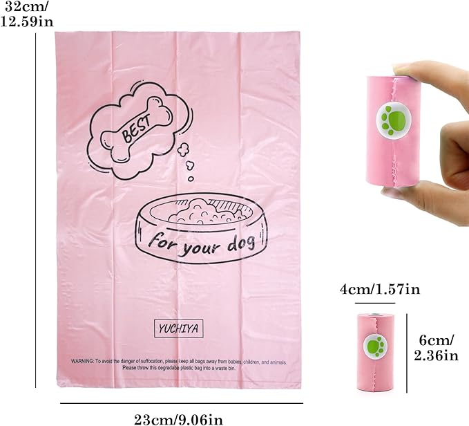 Dog Poop Bags Holder with LED Flashlight|Pet Waste Bags Dispenser for Leash|Doggie Potty Bags Container with Leak-proof Pet Trash Bags and Accessories (Pink)