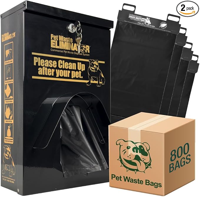 Outdoor Dog Poop Bag Dispenser - Includes 800 Header Bags - Wall/Pole/Fence Mount - Durable Rustproof Aluminum with Lock & Rainguard (Black)