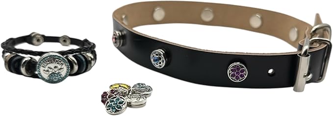 Collar & Cuff Matching Dog Collar and Owner Cuff Set with Snap Charms (XL (18.5" - 22.5"), Black (12mm Snaps))