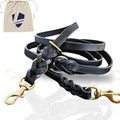 8 FT Multi-Function Leather Dog Leash, Genuine Leather Hands-Free Training Lead for Small Medium Large Dogs, Adjustable Long Leash for Walking, Hiking, Obedience Control (Black, 8 Ft)