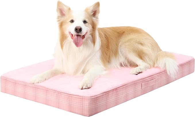 MIHIKK Washable Orthopedic Dog Bed for Large Dogs, XXL Waterproof Pet Bed with Egg Crate Foam Strong Support, Machine Washable Cover & Anti-Slip Bottom & Durable Zipper 47x29(Pink)