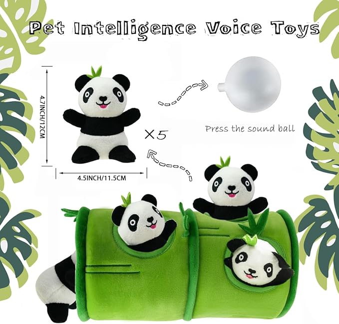 Dog Hide and Seek Toys Puppy Chew Squeaky Toys Plush Mushroom&Bamboo&Shell Hideout Stuffing with Squeakers Animals (Bamboo Hideout with 5 Panda)