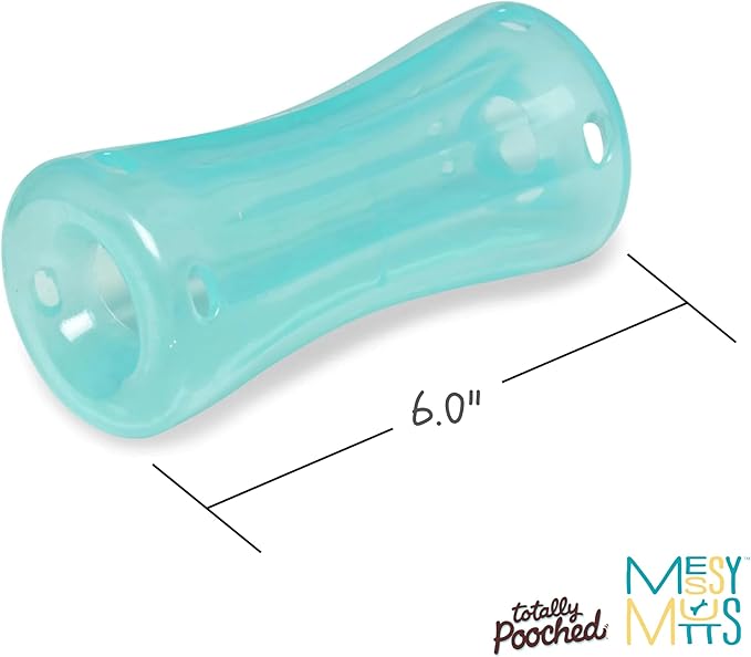 Messy Mutts Totally Pooched Stuff’n Shake Barrel | 6” Foam Rubber Puzzle Toy for Dogs | 2-in-1 Interactive Toy and Tooth Cleaner
