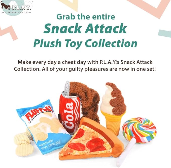 P.L.A.Y. Dog Toys - Junk Food Themed Durable Squeaker Chew Toy, Great for Puppies & All Dog Breeds & Sizes - Machine Washable (Soft Serve Ice Cream)