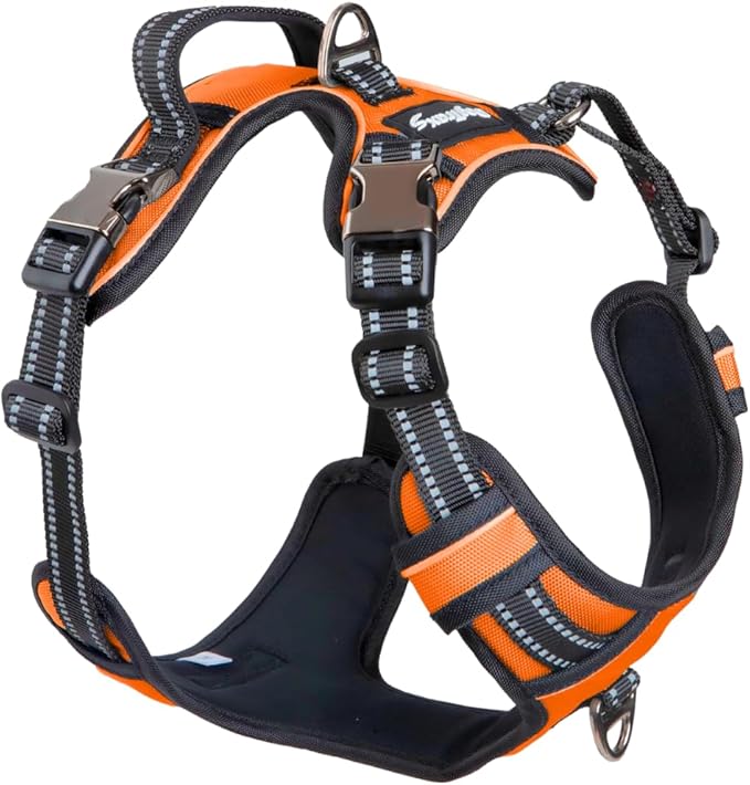 DogTraxs - Step-in Dog Harness - for Large Dogs - Soft Padding & Reflective Trim - Adjustable No Pull Through Design - Control Handle - Top & Front Clip Durable - Orange