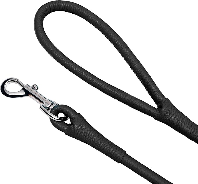 OOPSDOGGY Rolled Leather Dog Lead 6ft Heavy Duty Training Leash for Small Medium Large Dogs & Puppy Black Brown Red (Black, Small)