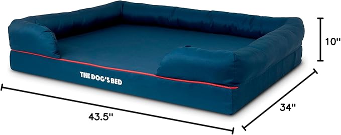The Dog’s Bed Orthopedic Memory Foam Dog Bed with Bolsters, Oxford Fabric, Blue with Dark Red Trim, XL