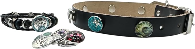 Collar & Cuff Matching Dog Collar and Owner Cuff Set with Snap Charms (L (14.5" - 18.5"), Black (18mm Snaps))