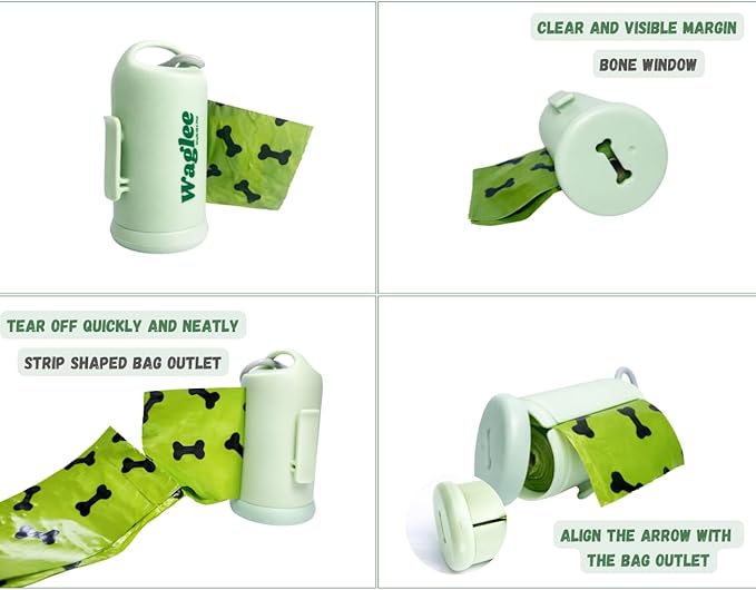 Dog Poop Bag Dispenser with Leash Clip, Includes 15 Thick Leak-Proof, Fresh Scent Waste Bags for Walking, Hiking, and Travel (Mint Green)