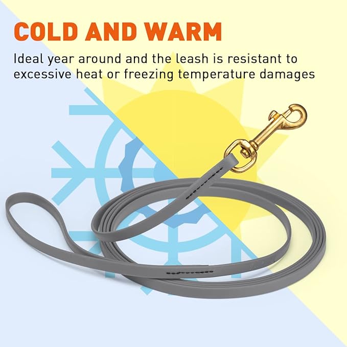 Viper K9 Biothane Working Dog Leash Waterproof Lead for Tracking Training Schutzhund Dog Sport & Search - Odor-Proof Long Line with Solid Brass Snap for Puppy Medium Large 3/8" x 15ft Battleship Gray
