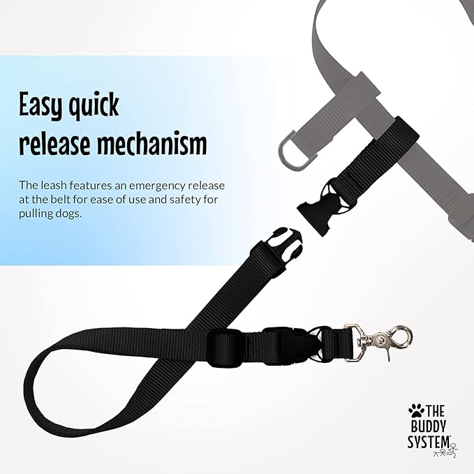 The Buddy System Adjustable Hands Free Dog Leash, Hand-Free Leash for Running, Jogging, Walking, Hiking and Training Service Dogs, Versatile All Dog Sizes - Made in USA - X-Large, Black