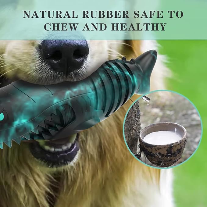 Dog Chew Toy for Aggressive Chewer Squeak Dog Toys for Medium Large Dogs,Dog Toothbrush 100% Natural Rubber Durable Toy with Unique Shark Design