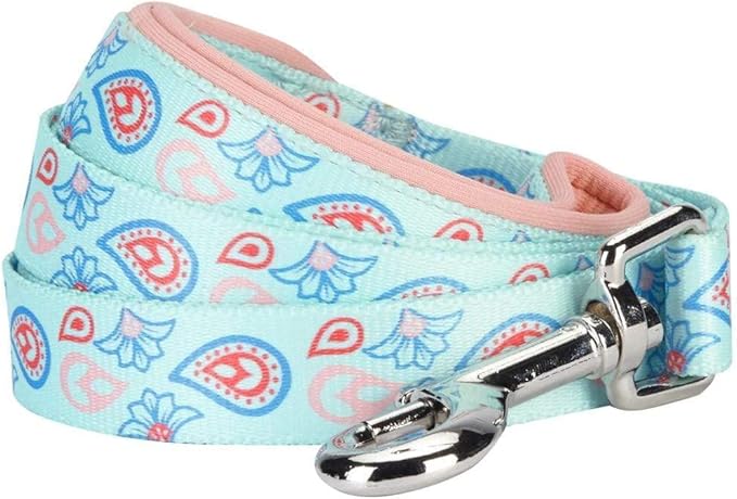 Blueberry Pet 5 Colors Paisley Flower Print Dog Leash with Soft & Comfortable Handle, 4 ft x 1", Pastel Blue, Large, Leashes for Dogs