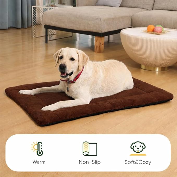Dog Crate Pad Washable, Plush Anti-Slip Crate Mat for Medium Dogs, Cushioned Kennel Pad for Metal Dog Kennels, 30 x 20 Inch, Brown