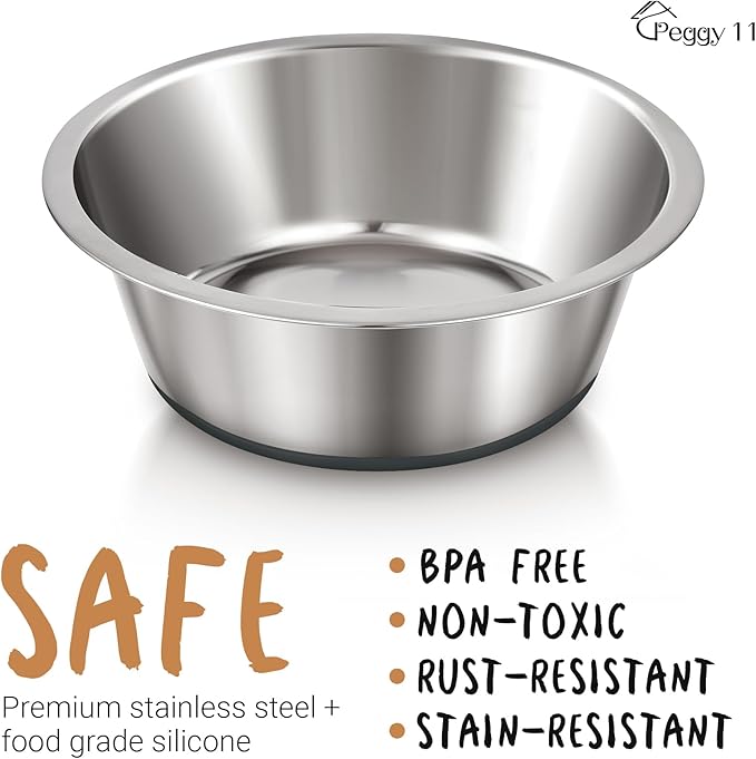 PEGGY11 Deep Stainless Steel Anti-Slip Dog Bowls - 2-Pack, 8 Cups