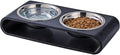Black Marble Elevated Dog Bowls Set - 2 Thick 6" Stainless Steel Puppy Food Bowl with Non-Slip Raised Holder Stand, Double Feeding Bowls for Food and Water, Suitable for Cats and Small Medium Pet