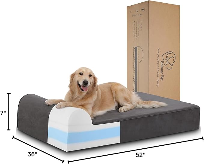 Orthopedic Dog Beds for Large Dogs, 7" Memory Foam Dog Beds with Waterproof Liner, Durable Microsuede Cover, Removable and Washable, Nonskid Bottom, 52"x36"x7" XL Grey