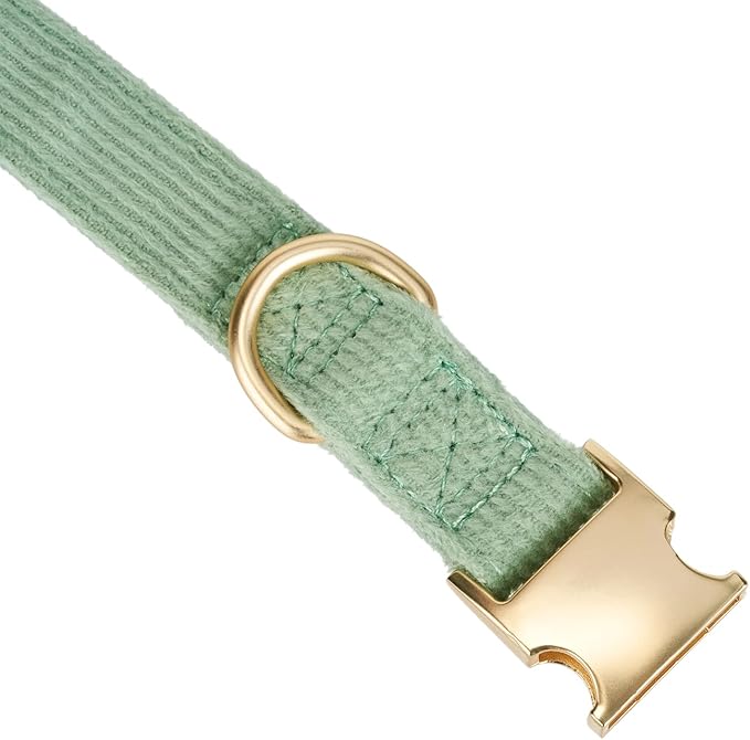 Soft Cotton Dog Collar with Metal Buckle Adjustable Heavy Duty Comfy Corduroy Collars for Small Medium Large Dogs,Grass Green,Medium