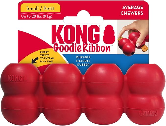 KONG Goodie Ribbon - Stuffable Natural Rubber Dog Toy - with Four Fillable Goodie Grippers for Enrichment Play - Bone-Shaped Chew Toy - for Small Dogs