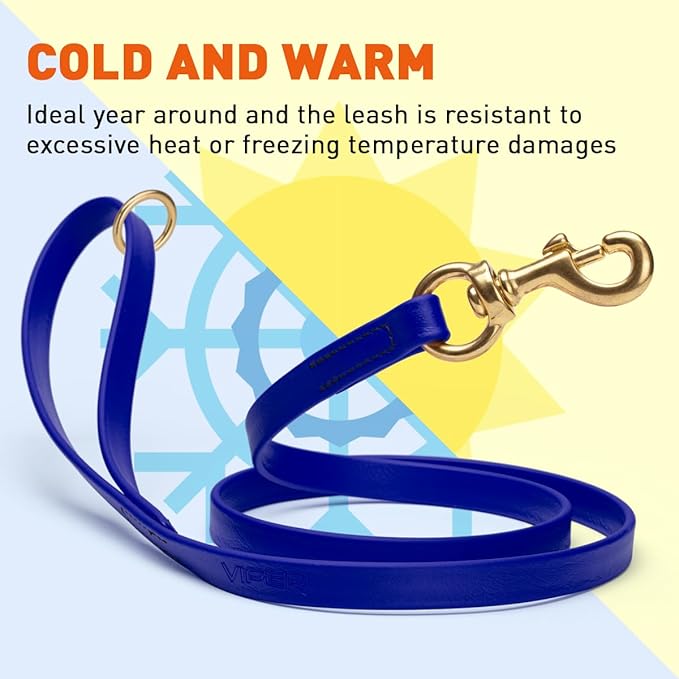 Viper Biothane K9 Working Dog Leash Waterproof Lead for Tracking Training Schutzhund Odor-Proof Long Line with Solid Brass Snap for Puppy Medium and Large Dogs 6ft, Blueberry Royal