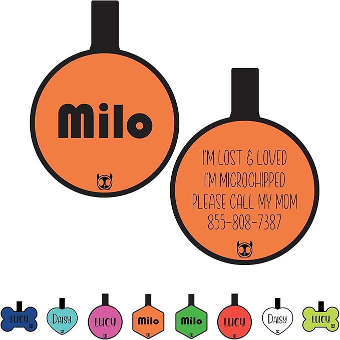 Silicone Silent Dog Tag Personalized with 5 Lines of Custom Deep Engraved Durable Soundless Pet ID Name Tag Round Orange