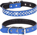 Rhinestones Dog Collar, Adjustable Sparkly Crystal Studded Genuine Leather Pet Dog Collar for Small and Medium Breeds (M fit Neck 12-15", Dark Blue)