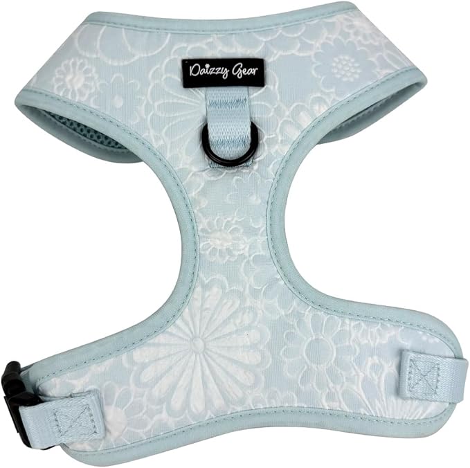 Small Dog Collar and Harness Set – No Pull, All-Weather, Breathable Harness & Leash Set with Collar, Bandana, Sailor Bow & Poop Bag Holder – Adjustable & Soft - Divine Petals on Jacquard Fabric