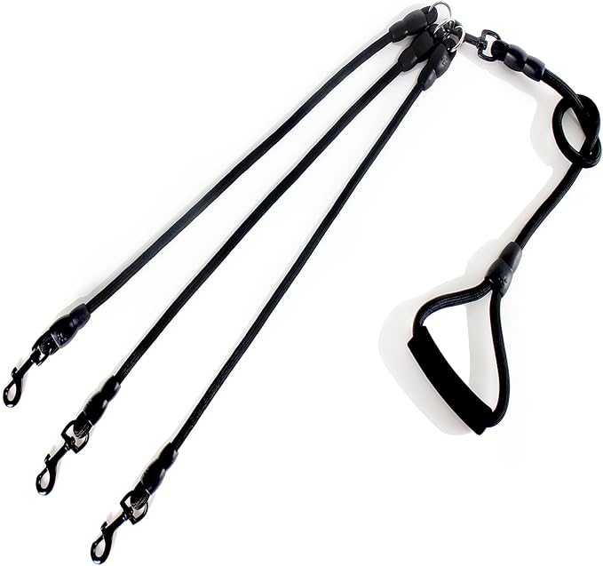 3 in 1 Durable Nylon Dog Leash with Padded Handle, 360° Swivel No Tangle Climbing Rope Removable Pet Traction Rope, Lead for Medium Large Dogs Black