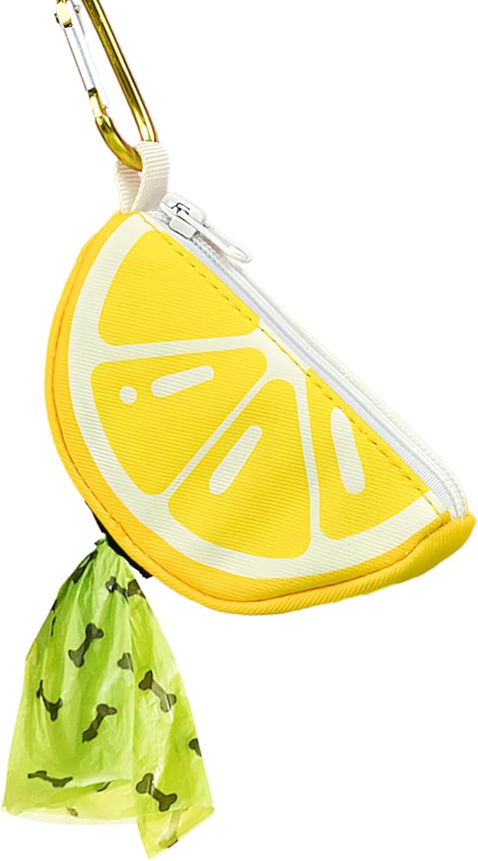 Lemon Shape Dog Poop Bag Holder & Carrier, Trash Bag Organizer for Dog Walking, Adorable Stylish Cute Pet Accessory for Outdoor Pet Activities, Durable Reusable Design, Medium