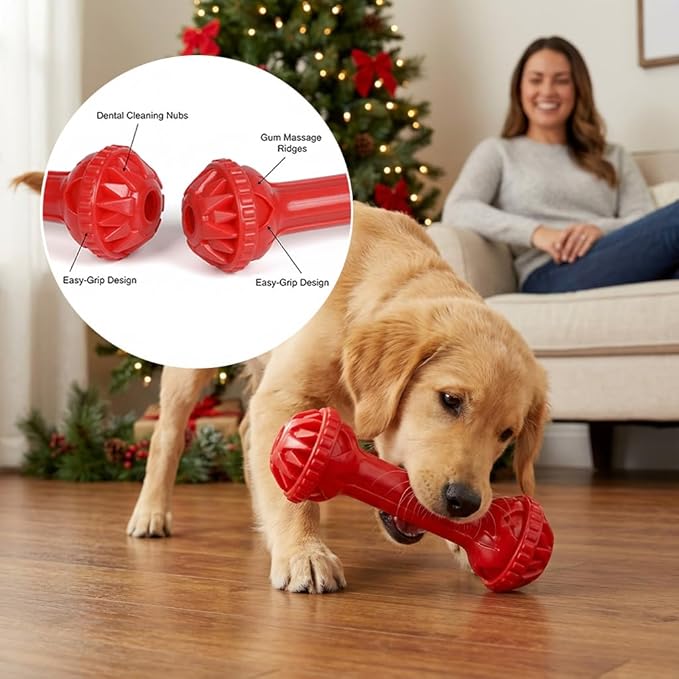 Festive Chew Toy Bone with Treat Dispenser - Interactive Holiday Puzzle Feeder for Aggressive Chewers