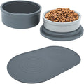 KindTail Dog Pet Bowl Set + Silicone Mat - 2 Bowls + 1 Mat, Grey, Solid, BPA & Toxin-Free, Dishwasher Safe