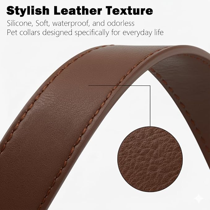 Leather Dog Collar for Medium Dogs Silicone Soft Flexible Waterproof Odor-Proof Durable Thick Classic Adjustable Pet Puppy Collar (Brown, Medium (11.5-18.5" Neck))