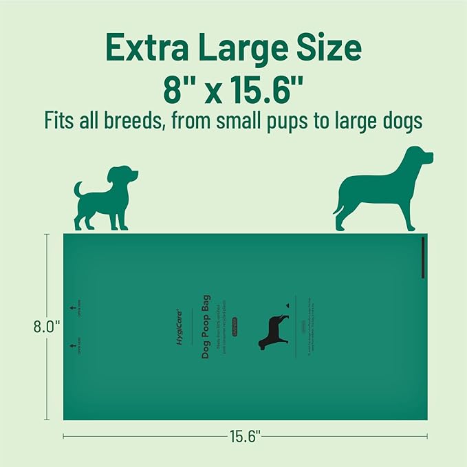 Extended Dog Poop Bags with Dispenser, 1000 Count, Pre-Separated, Lavender Scent, Eco-friendly Material, Extra Thick, 100% Leakproof, 8"x 15.6", Green