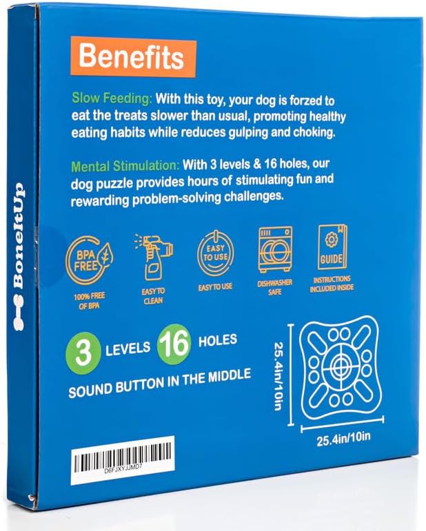 Interactive Dog Puzzle Treat Toy for Slower Eating - Smart Treat Dispensing Cognitive Toys for Dogs Playtime - Non-Slip Plastic - Mind Boosting Dog IQ Training Puzzle Toys for Puppies and Large Breeds