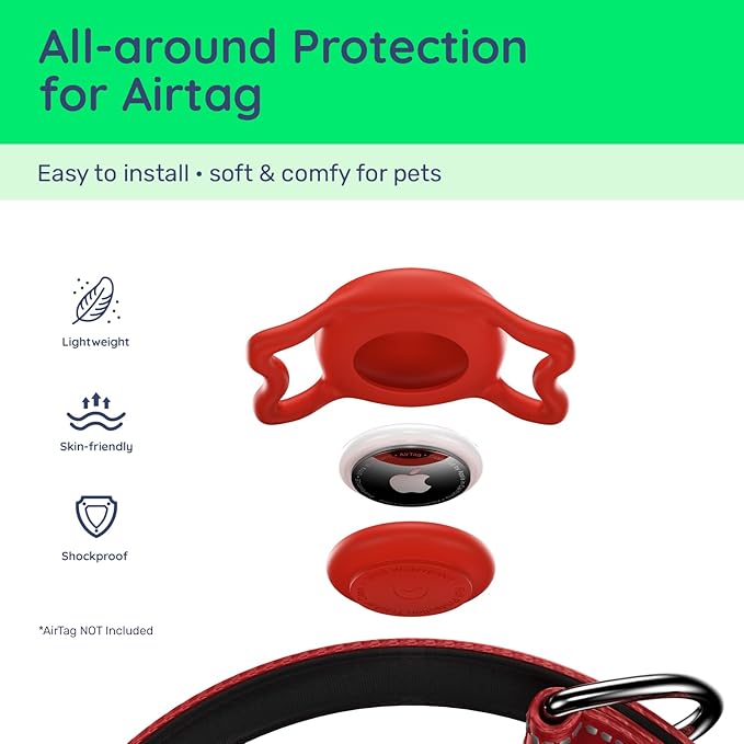 Airtag Dog Collar, Reflective Ultra-Durable Nylon Padded with QR Code Buckle & IP68 Waterproof Air Tag Holder Compatible for Apple AirTag, Comfortable for Small Medium Large Dogs(Red,M)
