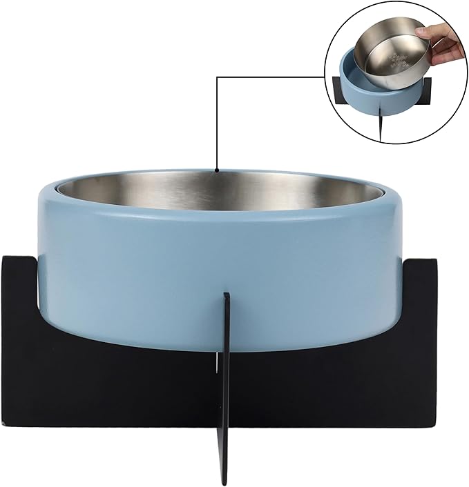 DBL3000F Intersecta Small/Medium Concrete and Stainless Steel Bowl 16oz (2 Cups) with Metal Stand Pet Feeder, Blue/Black