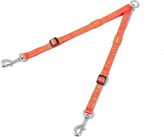 HOWGO Double Dog Leash, No Tangle 360° Swivel, Adjustable Two Padded Handles, Double Clip Dog Leash Coupler Splitter for 0~50 lbs Small and Medium Breeds (Orange, 2/3'' x 0.9 FT, Ultralight)