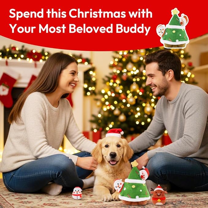 Christmas Dog Toys, Christmas Tree & Squeaky Santa Claus, Dog Christmas Plush Puzzle Chew Gifts