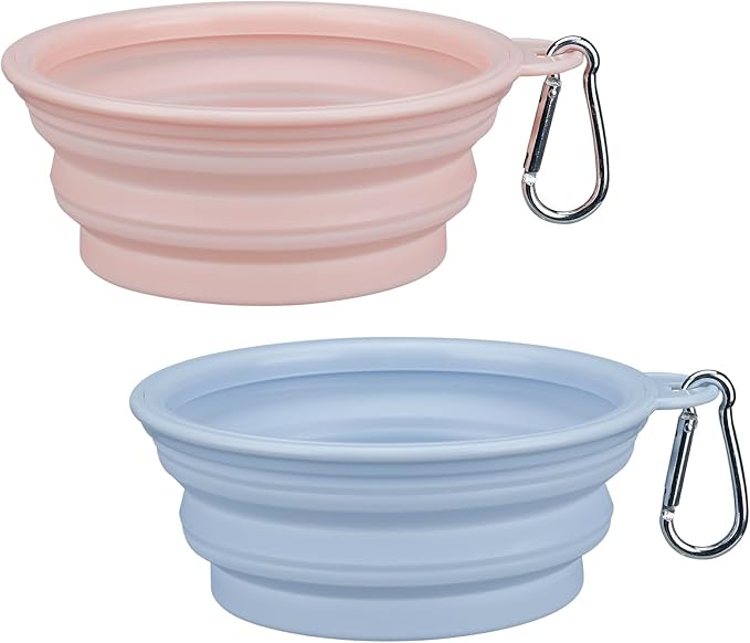 2-Pack, LeeRound Small Medium Collapsible Dog Water Bowl for Travel, Food-Grade Silicone Bowl, Portable Dog Bowl with Hook, Outdoor Pet Feeding Bowls Meet Needs in Different Scenarios, Pet Essentials