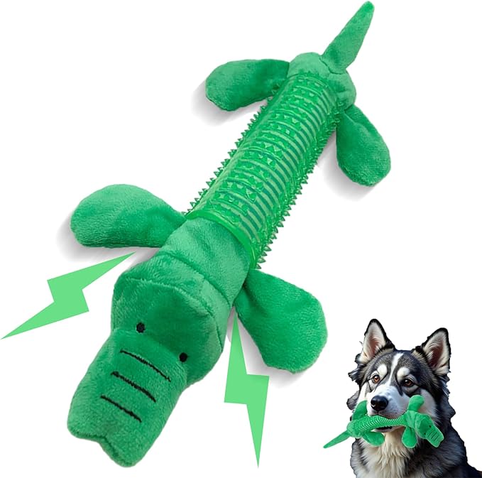 2025 New Dog Chew Toys for Aggressive Chewers, Tough Interactive Plush Dog Squeaky Toys with TPR Rubber, Dog Toys for Small/Medium/Large Dogs Breed (A Crocodile)