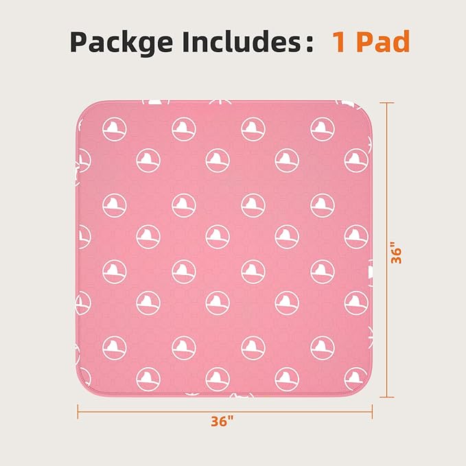 PJYuCien Washable Dog Playpen Mat, 36”x 36” Pink, Leak-Proof Reusable Puppy Pee Pads, Non-Slip Pee Mat for Whelping Pads, Crate, Potty Training, Puppy Playpen (Note: Mat Only, Playpen Not Included)