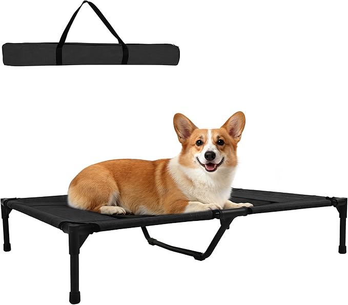 Dog Beds, Raised Pet Cot for Medium and Large Dogs, Cooling Breathable Mesh, Durable Sturdy Frame, Washable Cover, Portable and Easy to Assemble Indoor/Outdoor Pet Bed, Black, M