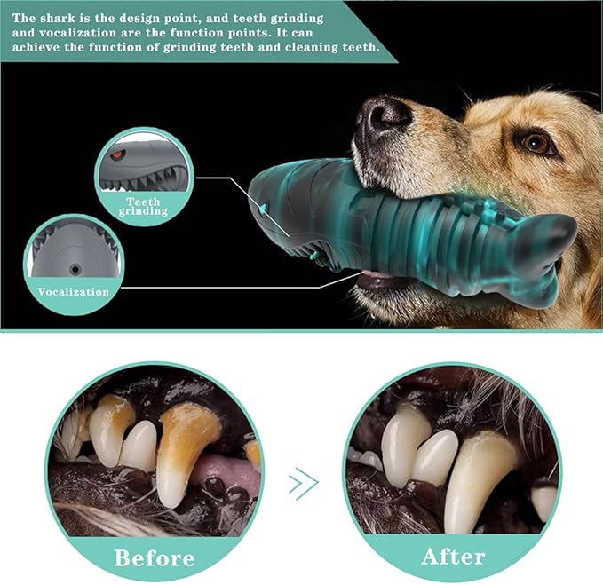 Dog Chew Toy for Aggressive Chewer Squeak Dog Toys for Medium Large Dogs,Dog Toothbrush 100% Natural Rubber Durable Toy with Unique Shark Design