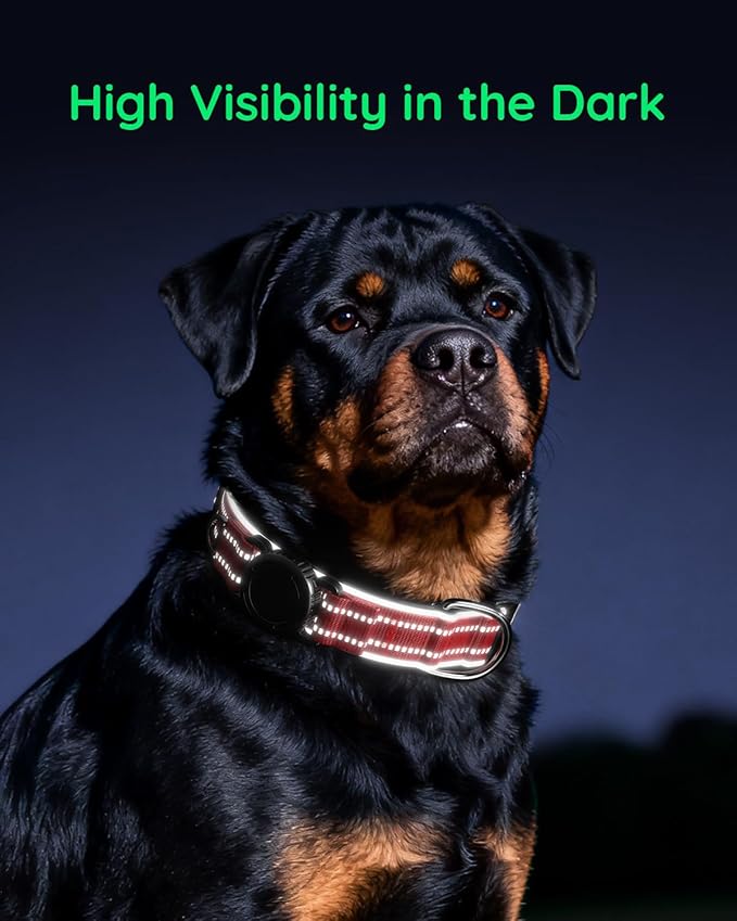 Upgrade Airtag Dog Collar,with IPX8 Waterproof AirTag Holder | Reflective Ultra-Durable | Soft Padded | Lock Buckle | Heavy Duty | Fit Small Medium Large Dogs（Purple，S(12"～15")）