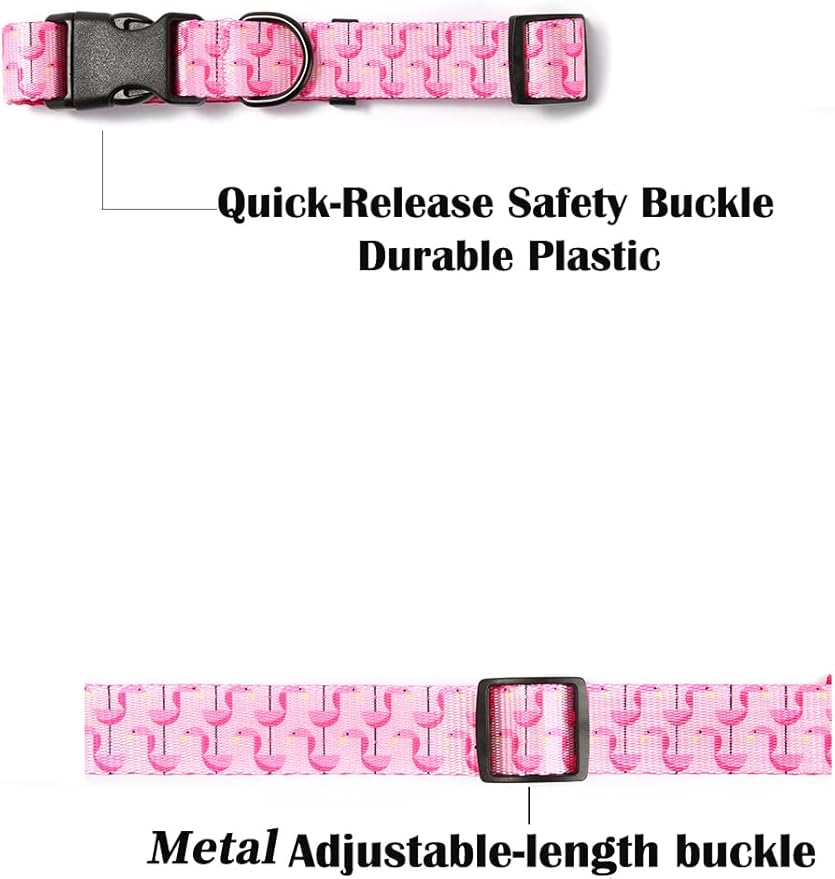 Dog Collars for Large Dogs - Safety Buckle Durable Light-Weight, Girl Dogs Collar for Big Dog Collar Pink with Cute Patterns - Soft Adjustable (Pink Bird, L)
